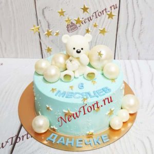 Торт "Мечта" с фигуркой медвежонка, шарами и золотыми звездами ТГ231
