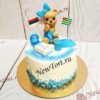 Торт "Чудо" с фигуркой медвежонка, сладкими цветами, флагами и метрикой ТГ232