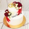 Свадебный торт "Яркий акцент" с красными цветами и алыми мазками СТ621