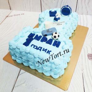 Торт "Голубая единича" с машинкой, мячом, метрикой и кремом ТГ238