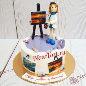 Торт "Талантливая художница" с фигуркой, холстом и красками ТД896