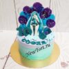 Торт "Голубые волосы" с девочкой аниме и леденцами ТД920