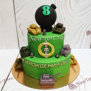 Торт "Отвага" двухъярусный с танками и декором ТД936