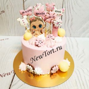 Торт "Бейбик" с фотопечатью, метрикой на пряниках и безе ТГ243