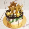 Торт "Золотая нота" с потеками, шарами, ягодами и пряничными звездами ТД972