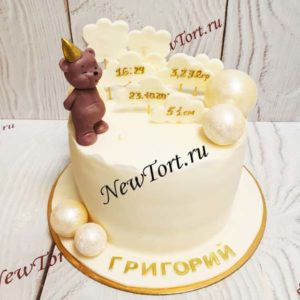 Торт "Винни" с фигуркой медведя, шарами и метрикой ТГ245