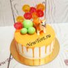 Торт "Веселый корги" с фигуркой собачки, леденцами, шарами и потеками ТД974