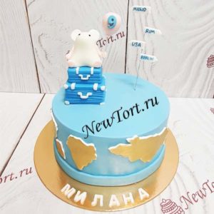 Детский торт "На чемоданах" с фигуркой и материками ТД975