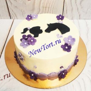 Торт "Эквестрия" с цветочками и силуэтами девочки и лошади ТД978